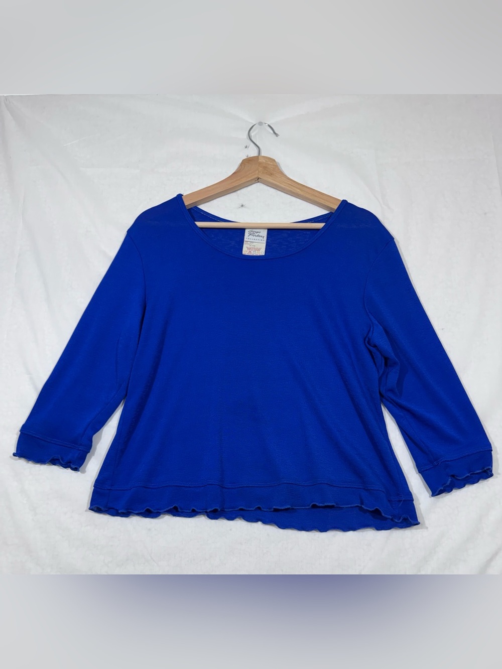 Vintage Giorgio Fiorline Womens Blue Lettuce-edge Blouse Top Size L Lagenlook